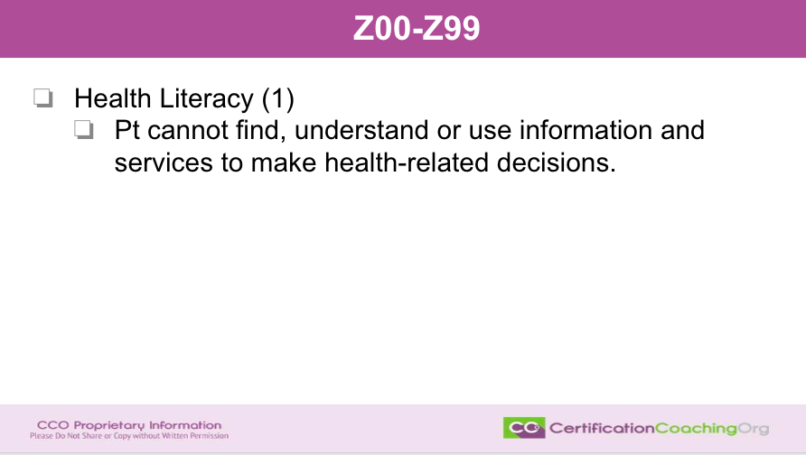 Z00-Z99 Health Literacy