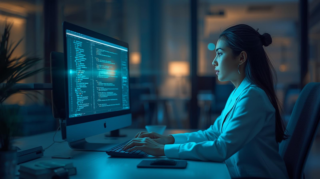 AI medical coding - professional coder working with AI technology